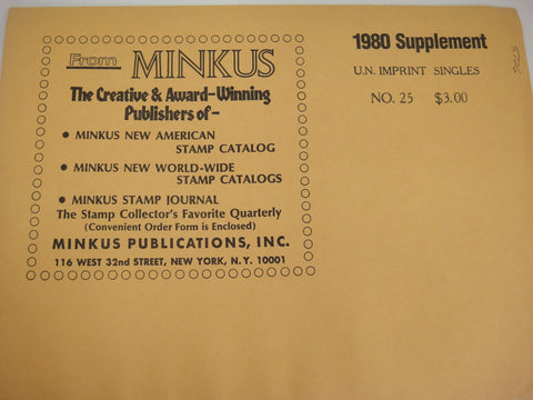 Minkus United Nations 1980 Imprint Singles Stamp Album Supplement #25
