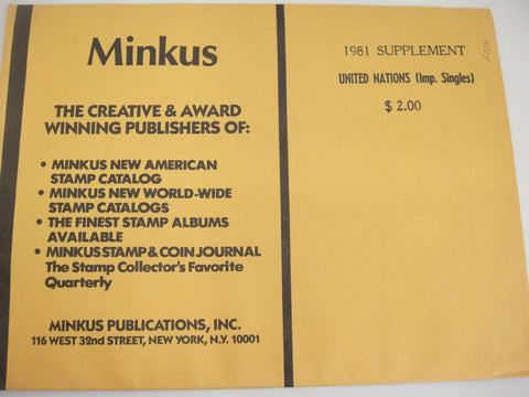 Minkus United Nations 1981 Imprint Singles Stamp Album Supplement U.N.