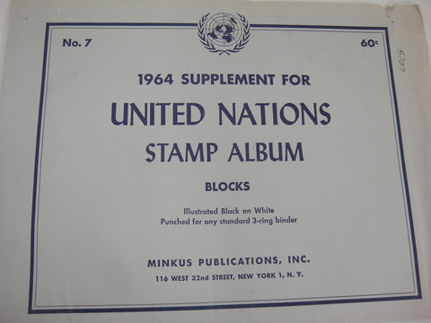 Minkus 1964 United Nations Blocks Stamp Album Supplement 7 New Old Stock