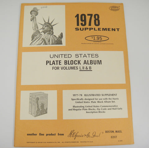 Harris 1978 Plate Block Stamp Album Supplement United States X109N NOS