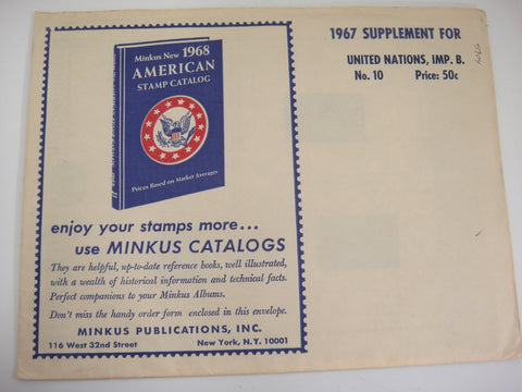 Minkus 1967 United Nations Imprint Blocks Stamp Album Supplement 10 New Old Stock