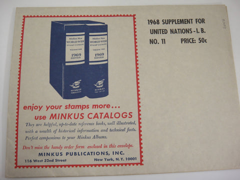 Minkus 1968 United Nations Imprint Blocks Stamp Album Supplement 11 New Old Stock