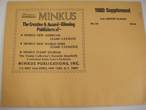 Minkus United Nations 1980 Imprint Blocks Stamp Album Supplement #23