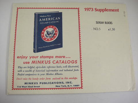 Minkus 1973 Slogan Blocks Stamp Album Supplement 5 United States Mail Early