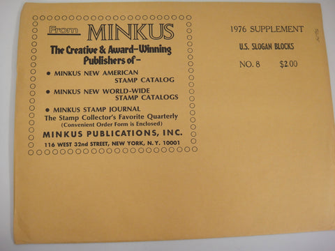 Minkus 1976 Slogan Blocks Stamp Album Supplement 8 United States Mail Early