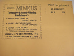 Minkus 1978 Slogan Blocks Stamp Album Supplement 10 United States Mail Early