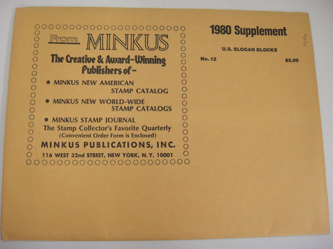 Minkus 1980 Slogan Blocks Stamp Album Supplement 12 United States Mail Early