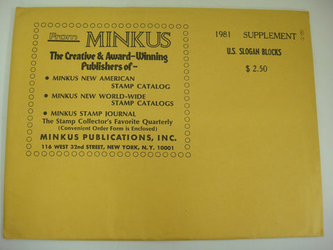 Minkus 1981 Slogan Blocks Stamp Album Supplement 13 United States Mail Early