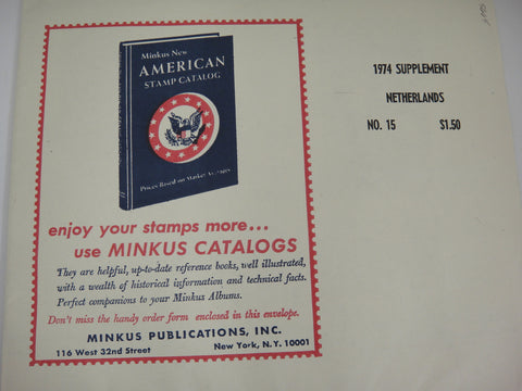 Minkus 1974 Netherlands Stamp Album Supplement #15 New Old Stock