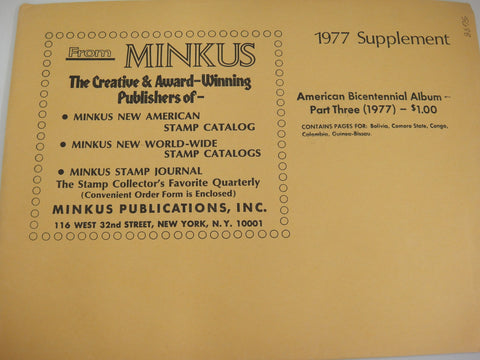 Minkus 1977 American Bicentennial Album Part 3 New Old Stock