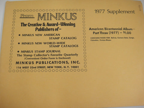 Minkus 1977 American Bicentennial Album Part 3 New Old Stock