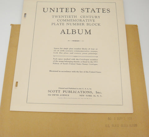 Scott Commemorative Plate Block Stamp Supplement No. 3 United States 1952 NOS